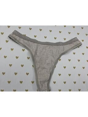 Victorias Secret NEW NWT Striped  100% Cotton Vintage Low Rise THONG Small